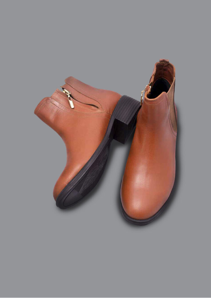 Botines para mujer en cuero natural color miel con tacón de 3 1/2 pulgadas y cierre lateral, referencia I003 suela Tacón3 1/2.